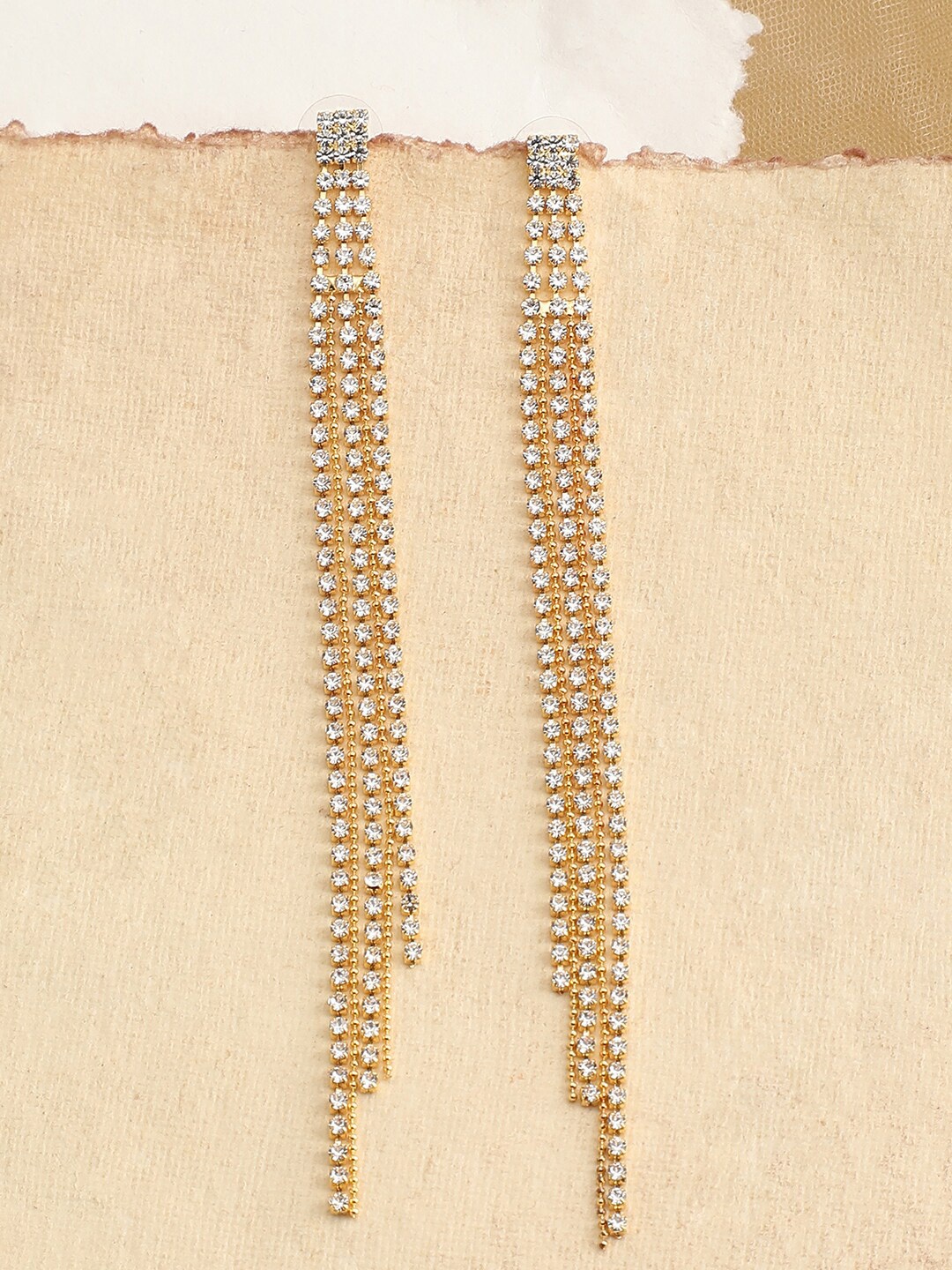 

SOHI Women Gold-Toned & White Contemporary Drop Earrings
