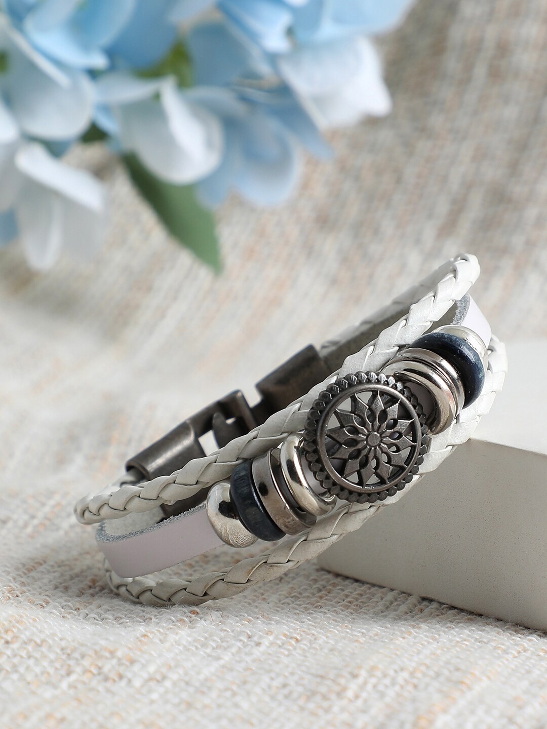 

SOHI Women White & Black Leather Multistrand Bracelet