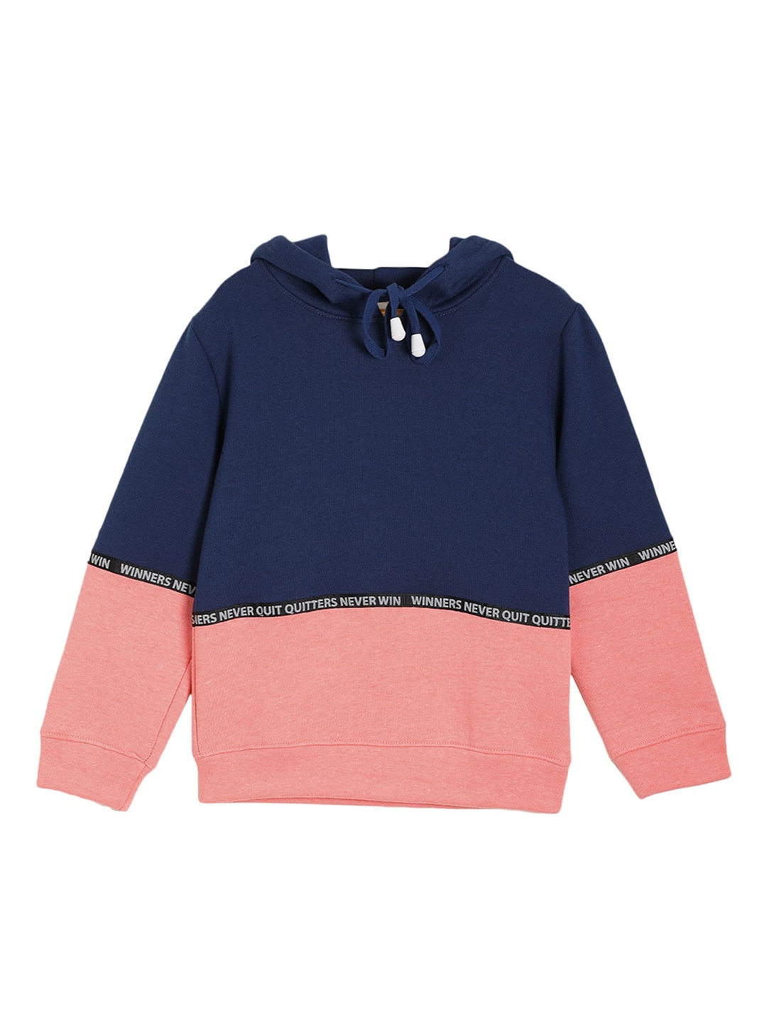 

UNDER FOURTEEN ONLY Boys Navy Blue & Peach Colourblocked Cotton Hooded Sweatshirt