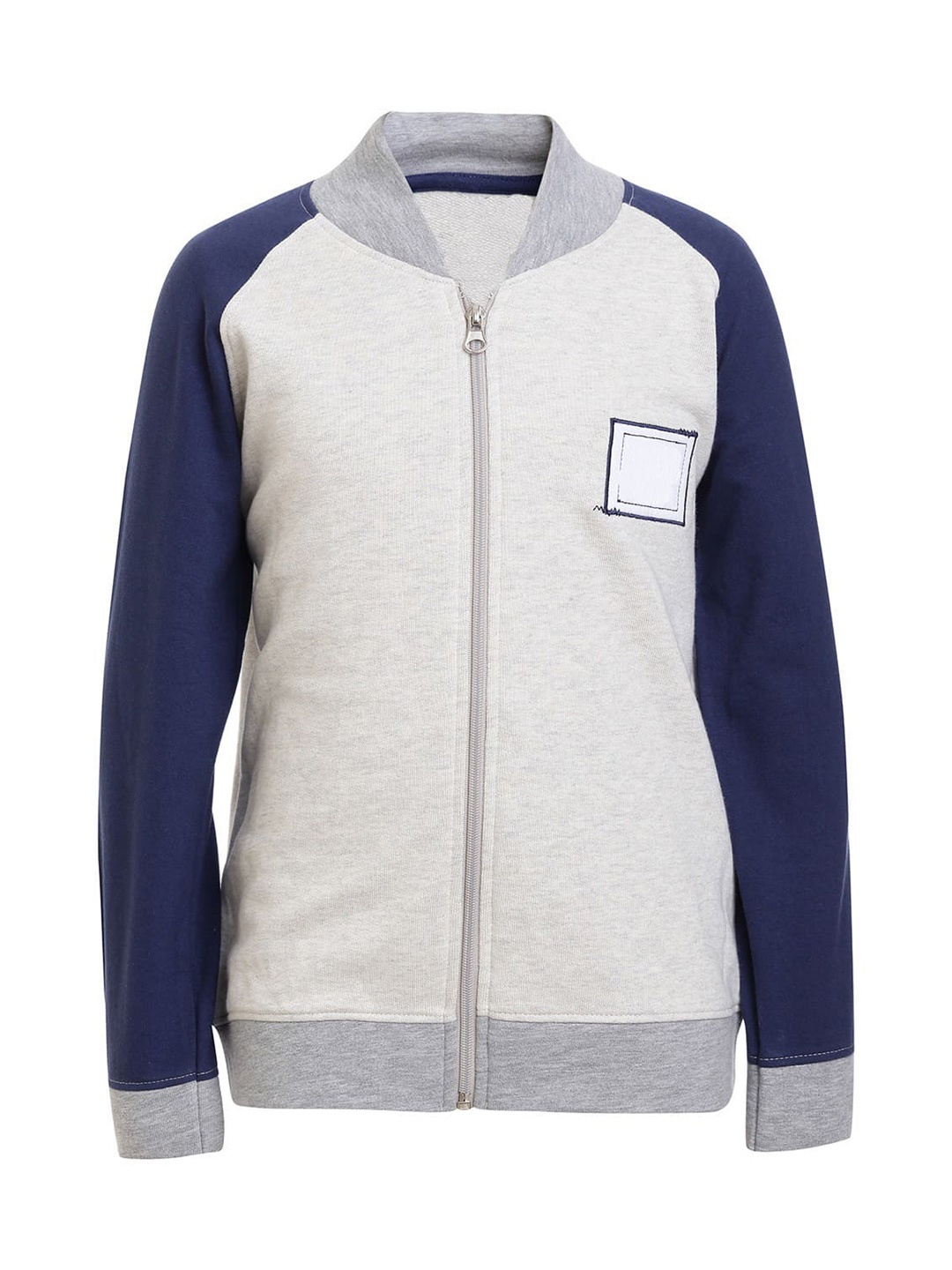 

UNDER FOURTEEN ONLY Boys Grey & Blue Solid Front Open Cotton Sweatshirt