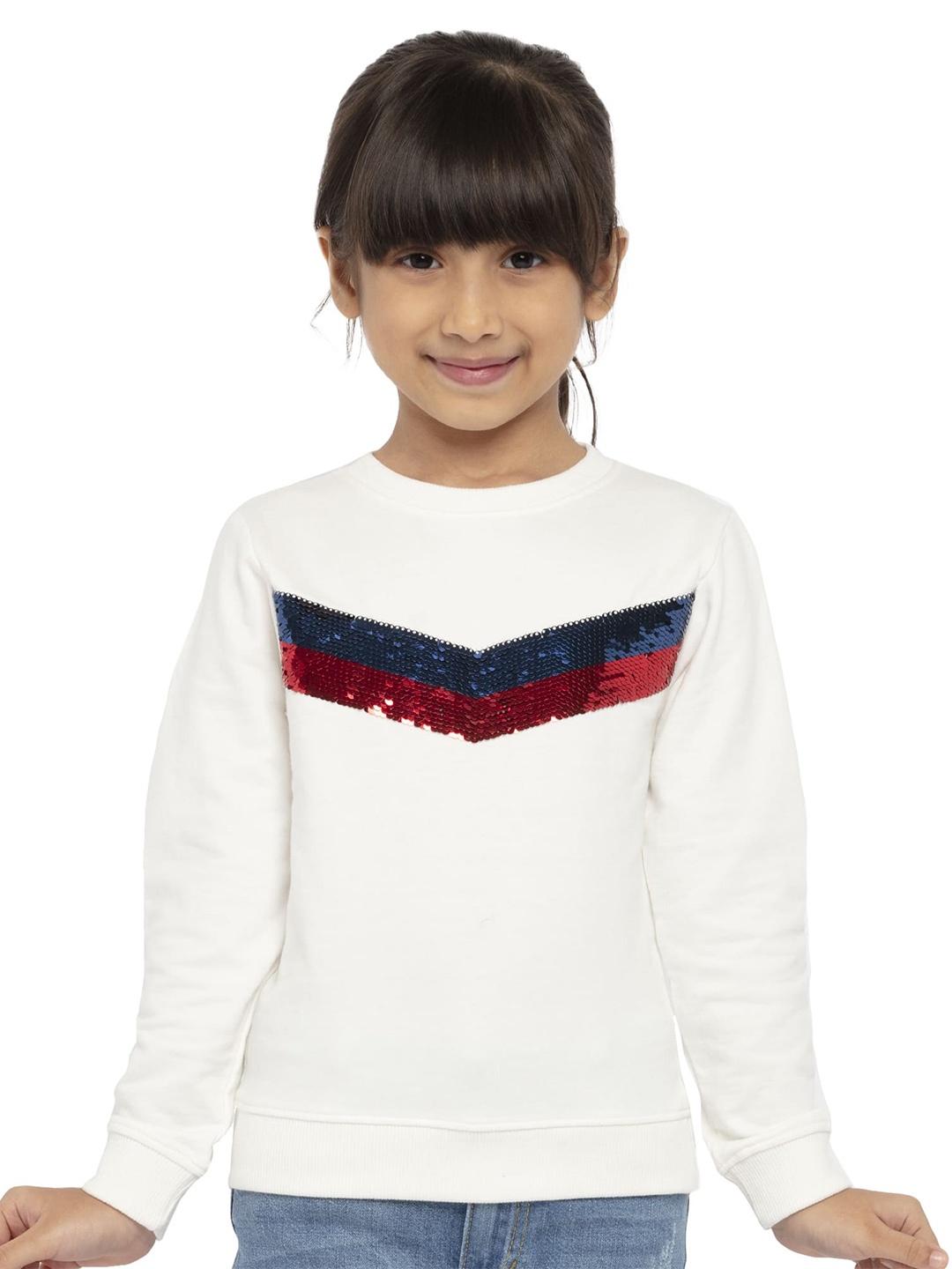 

UNDER FOURTEEN ONLY Girls Off White Sequined Cotton Sweatshirt