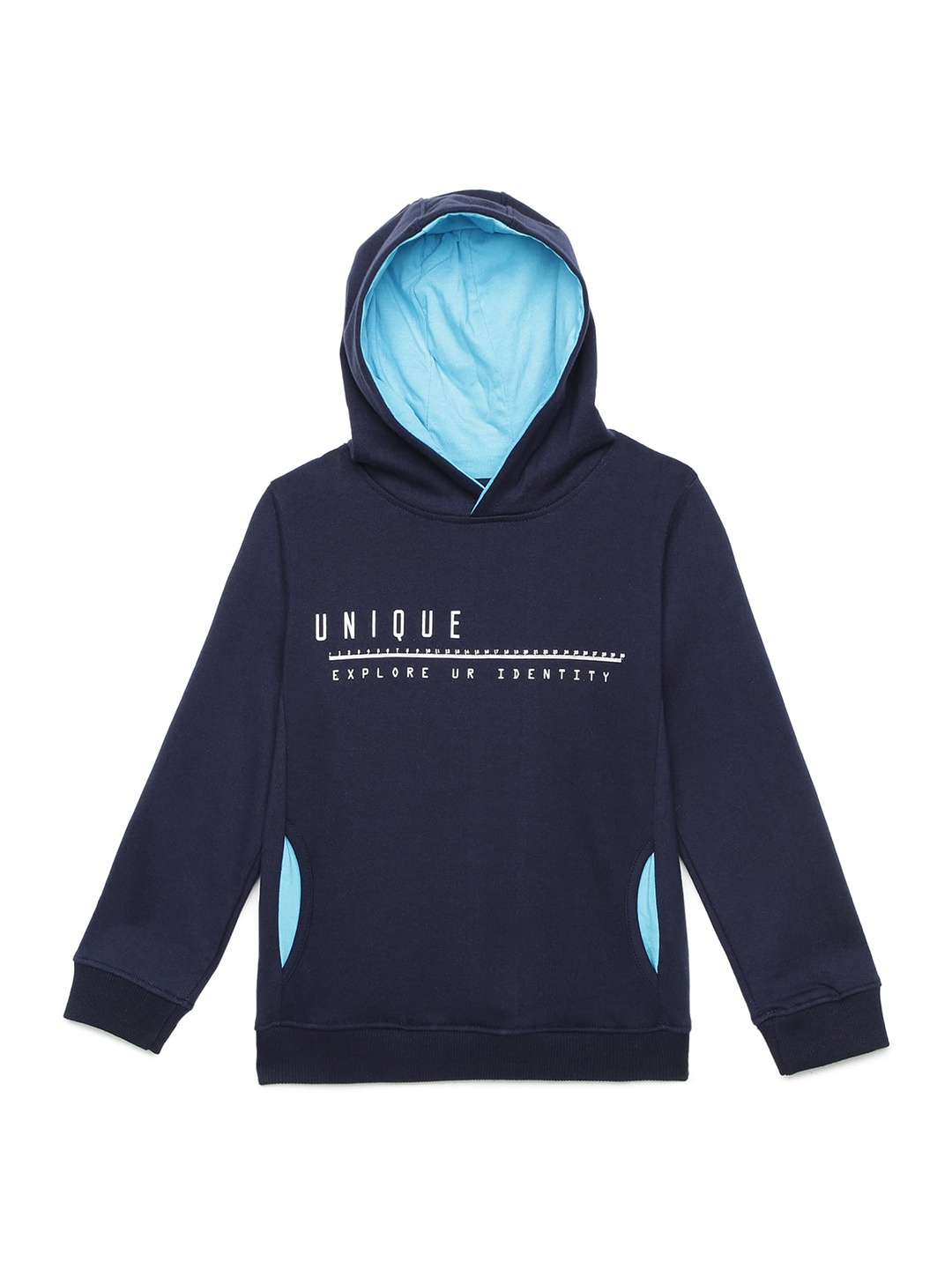 

UNDER FOURTEEN ONLY Boys Navy Blue Typography Printed Hooded Cotton Sweatshirt