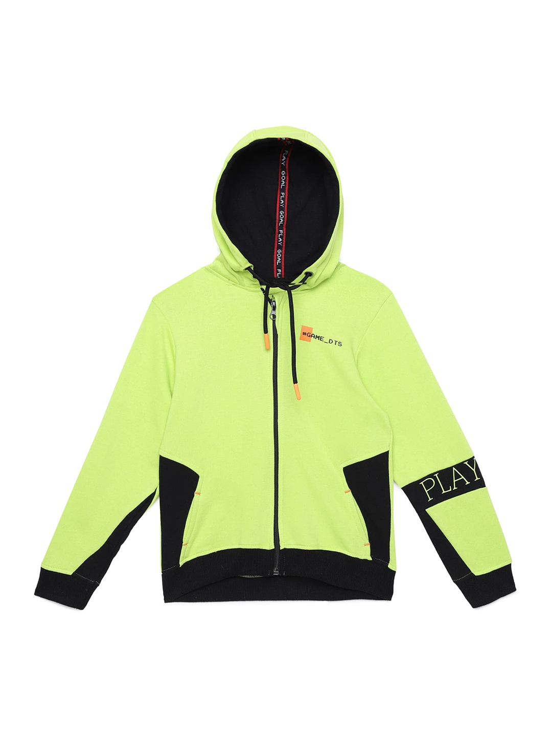 

UNDER FOURTEEN ONLY Boys Green Front Open Hooded Cotton Sweatshirt