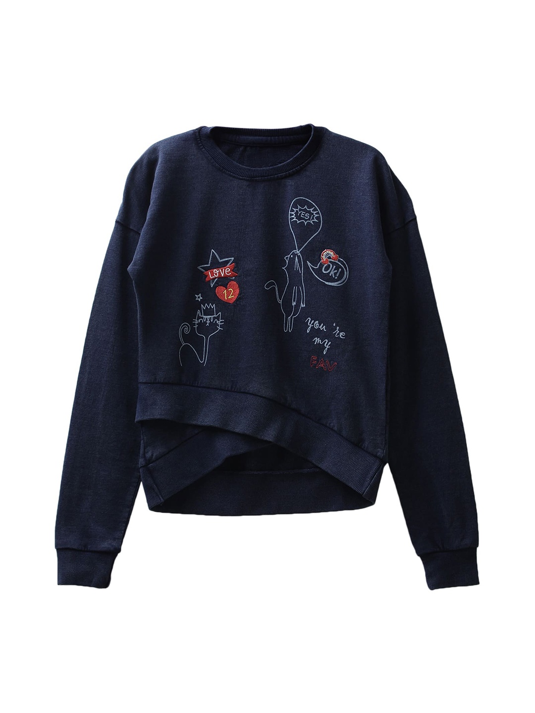 

UNDER FOURTEEN ONLY Girls Navy Blue Graphic Printed Cotton Sweatshirt