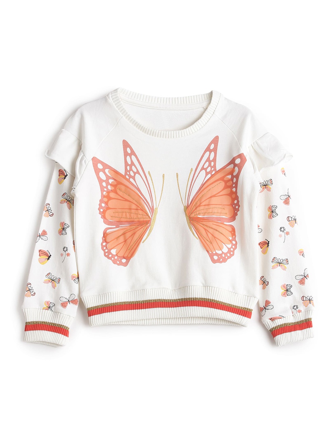 

UNDER FOURTEEN ONLY Girls Off White Graphic Printed Cotton Sweatshirt