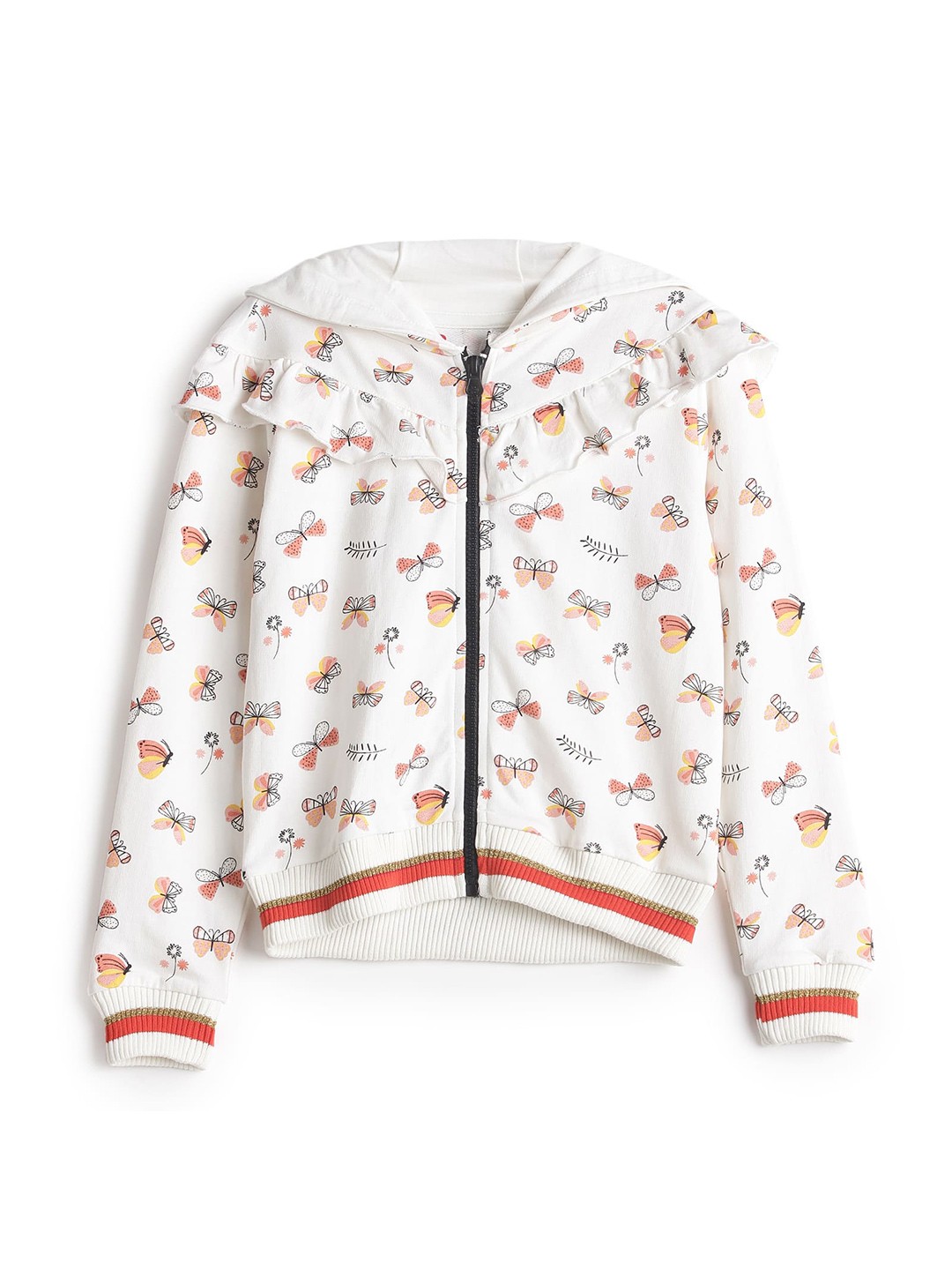 

UNDER FOURTEEN ONLY Girls Off White Conversational Printed Hooded Cotton Sweatshirt