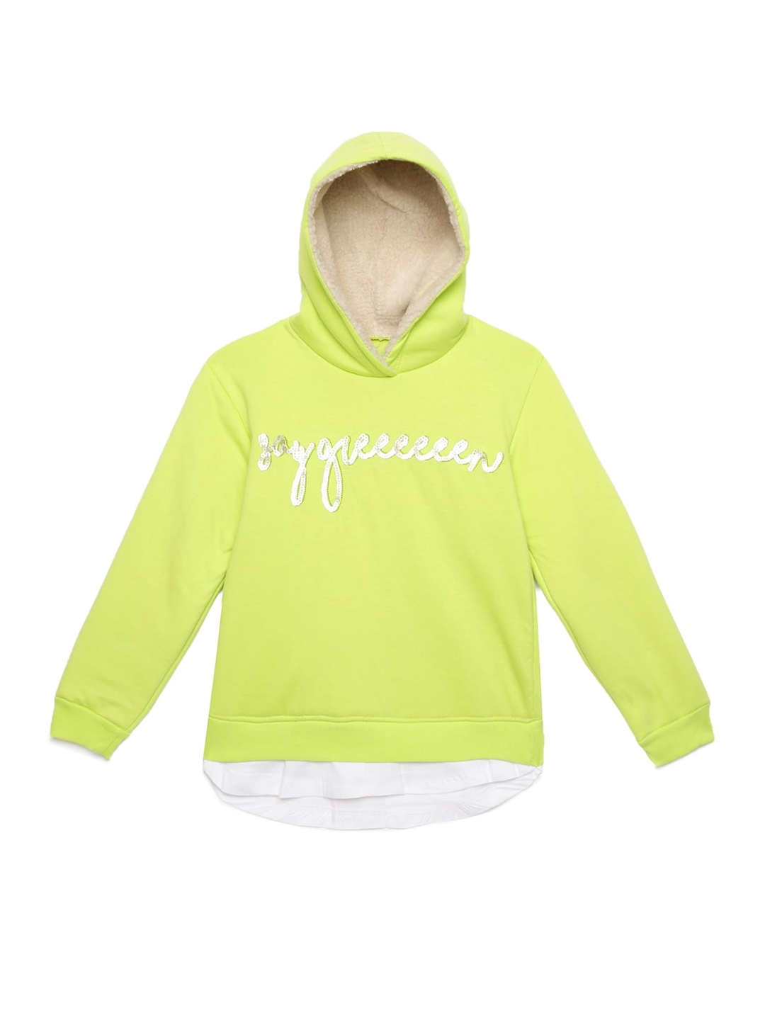 

UNDER FOURTEEN ONLY Girls Green Embellished Hooded Cotton Sweatshirt