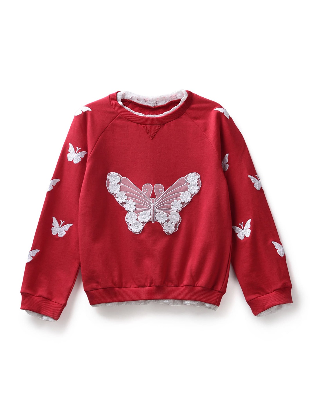 

UNDER FOURTEEN ONLY Girls Red & White Embroidered Cotton Sweatshirt