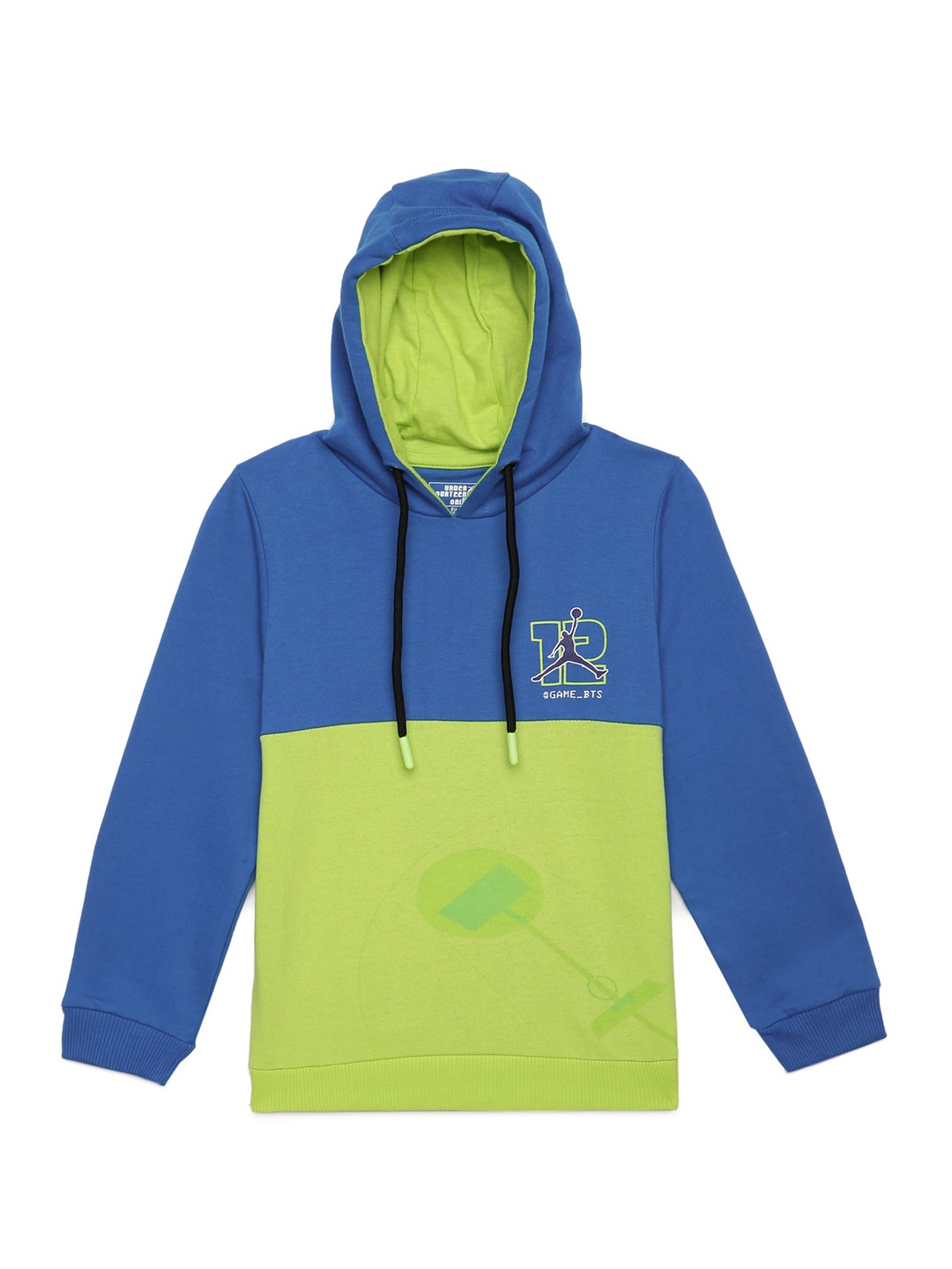 

UNDER FOURTEEN ONLY Boys Blue & Green Colourblocked Hooded Cotton Sweatshirt