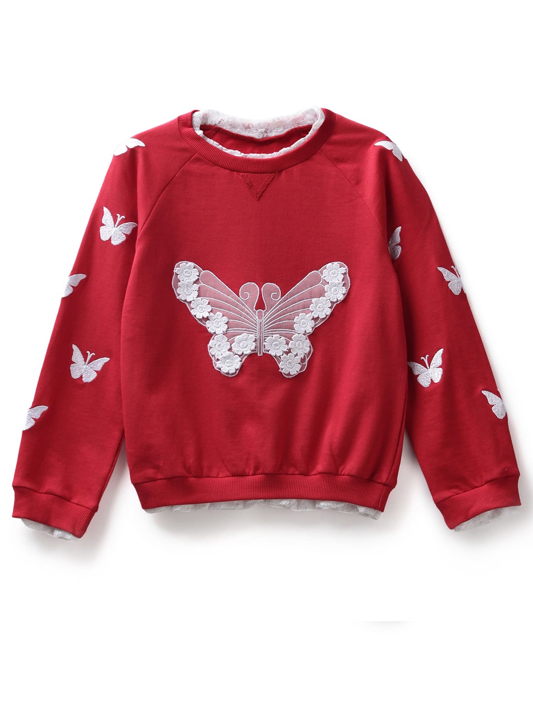 

UNDER FOURTEEN ONLY Girls Red & White Embroidered Cotton Sweatshirt