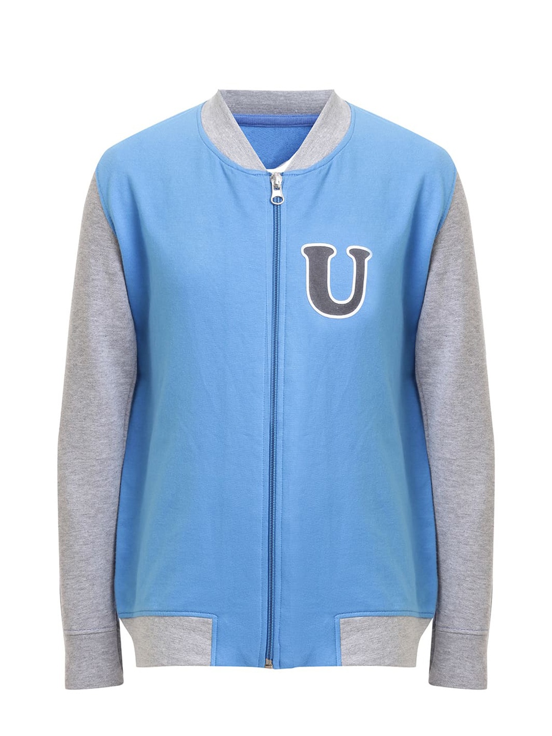 

UNDER FOURTEEN ONLY Boys Blue & Grey Solid Front Open Cotton Sweatshirt