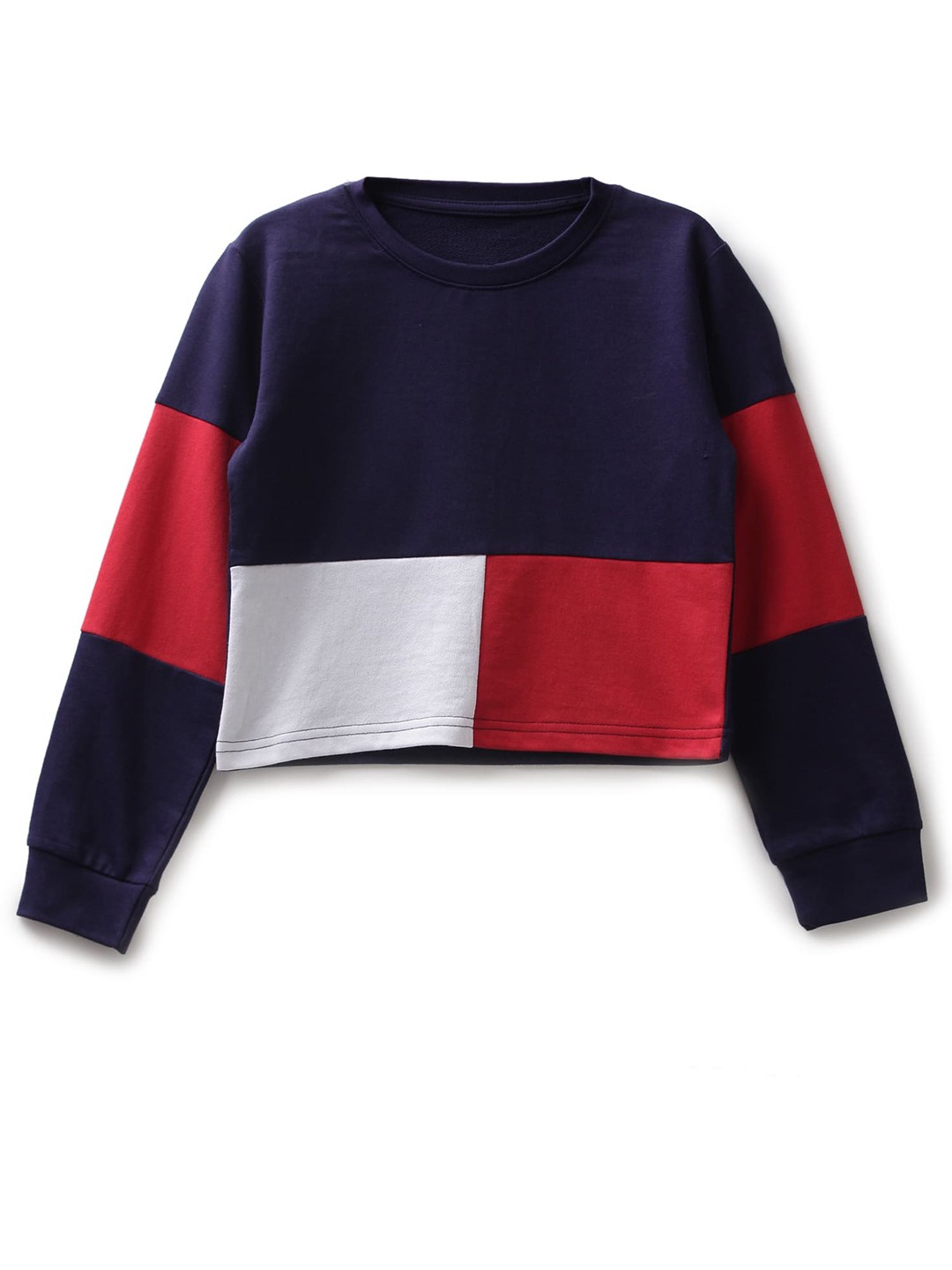 

UNDER FOURTEEN ONLY Girls Navy Blue & Red Colourblocked Cotton Sweatshirt