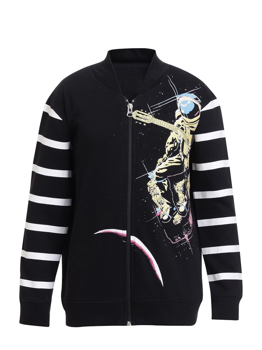 

UNDER FOURTEEN ONLY Boys Black & Golden Toned Graphic Printed Cotton Sweatshirt