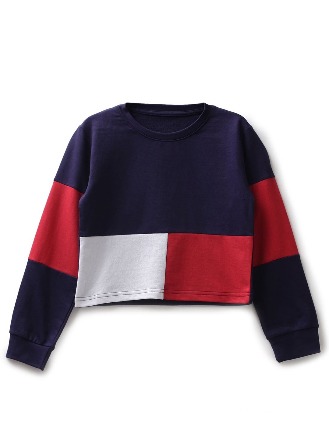 

UNDER FOURTEEN ONLY Girls Navy Blue Colourblocked Sweatshirt