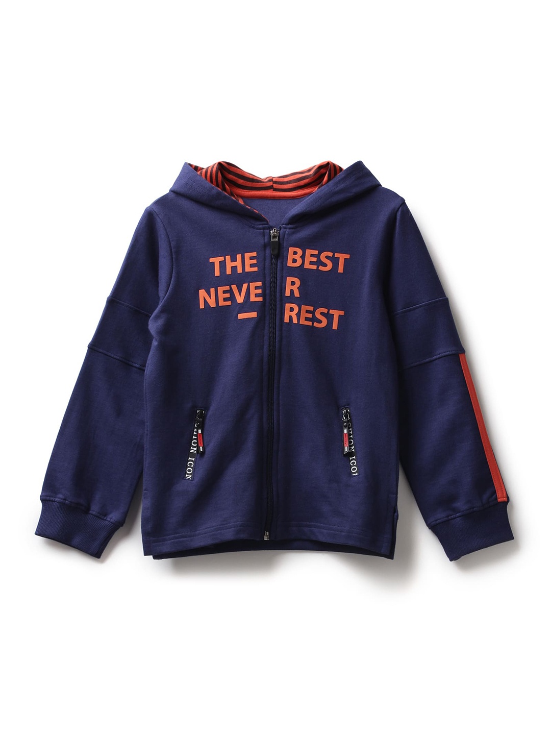

UNDER FOURTEEN ONLY Boys Navy Blue Printed Cotton Hooded Sweatshirt