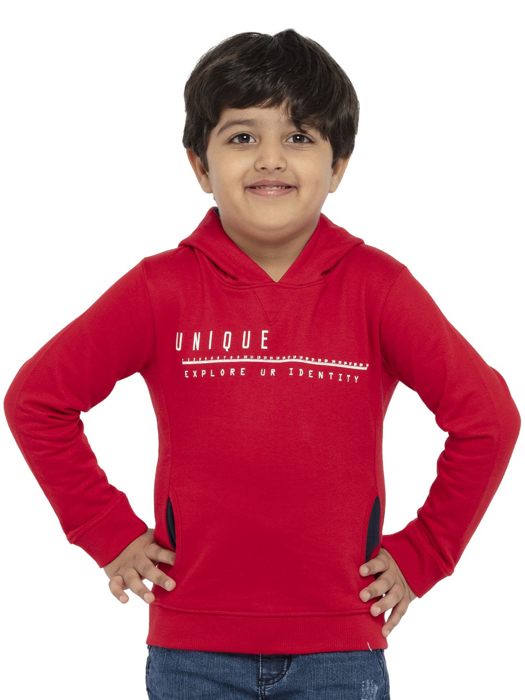 

UNDER FOURTEEN ONLY Boys Red Printed Cotton Hooded Sweatshirt