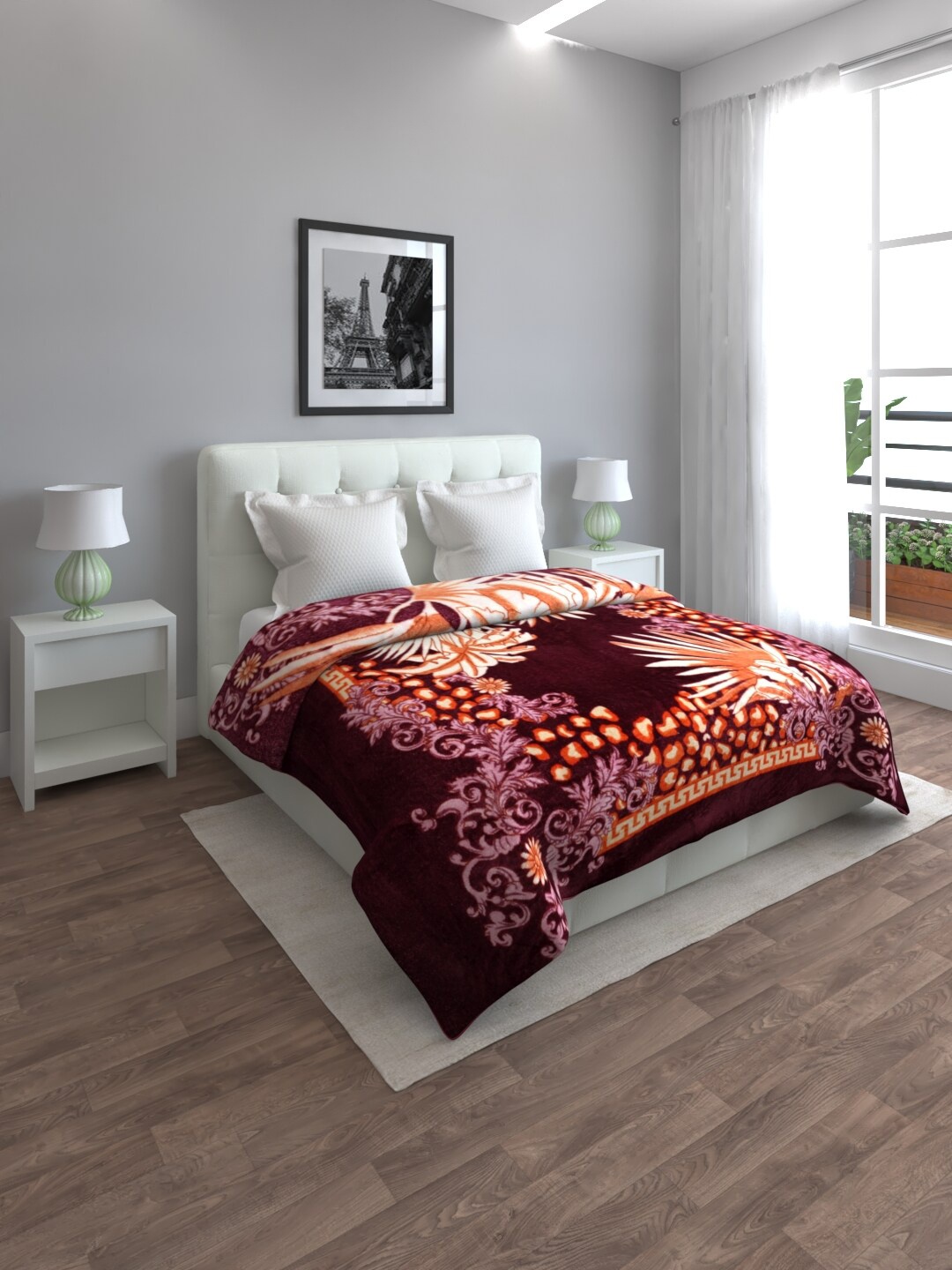 

ROMEE Brown & Orange Floral Mink Mild Winter Double Bed Blanket