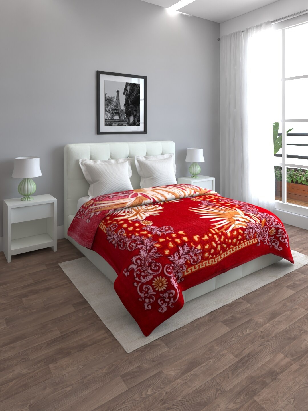 

ROMEE Red & White Floral Mink Mild Winter Double Bed Blanket