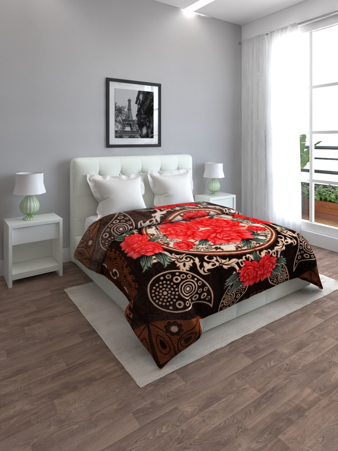 

ROMEE Brown & Red Printed Mink Mild Winter Double Bed Blanket