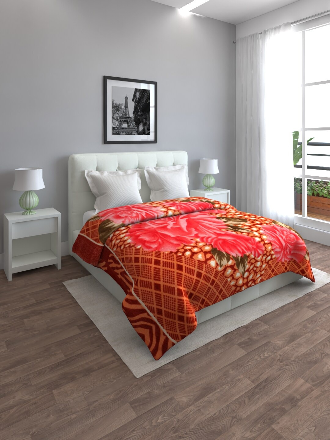 

ROMEE Maroon & Pink Printed Mink Mild Winter Single Bed Blanket