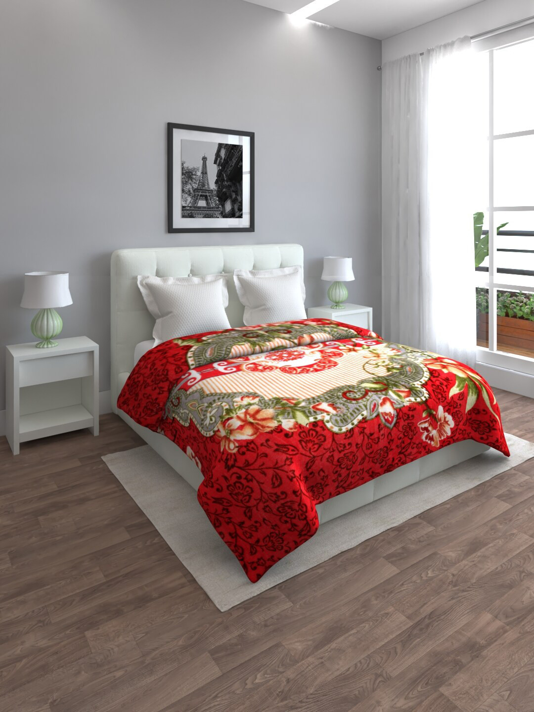 

ROMEE Red & Cream-Coloured Printed Mink Mild Winter Double Bed Blanket