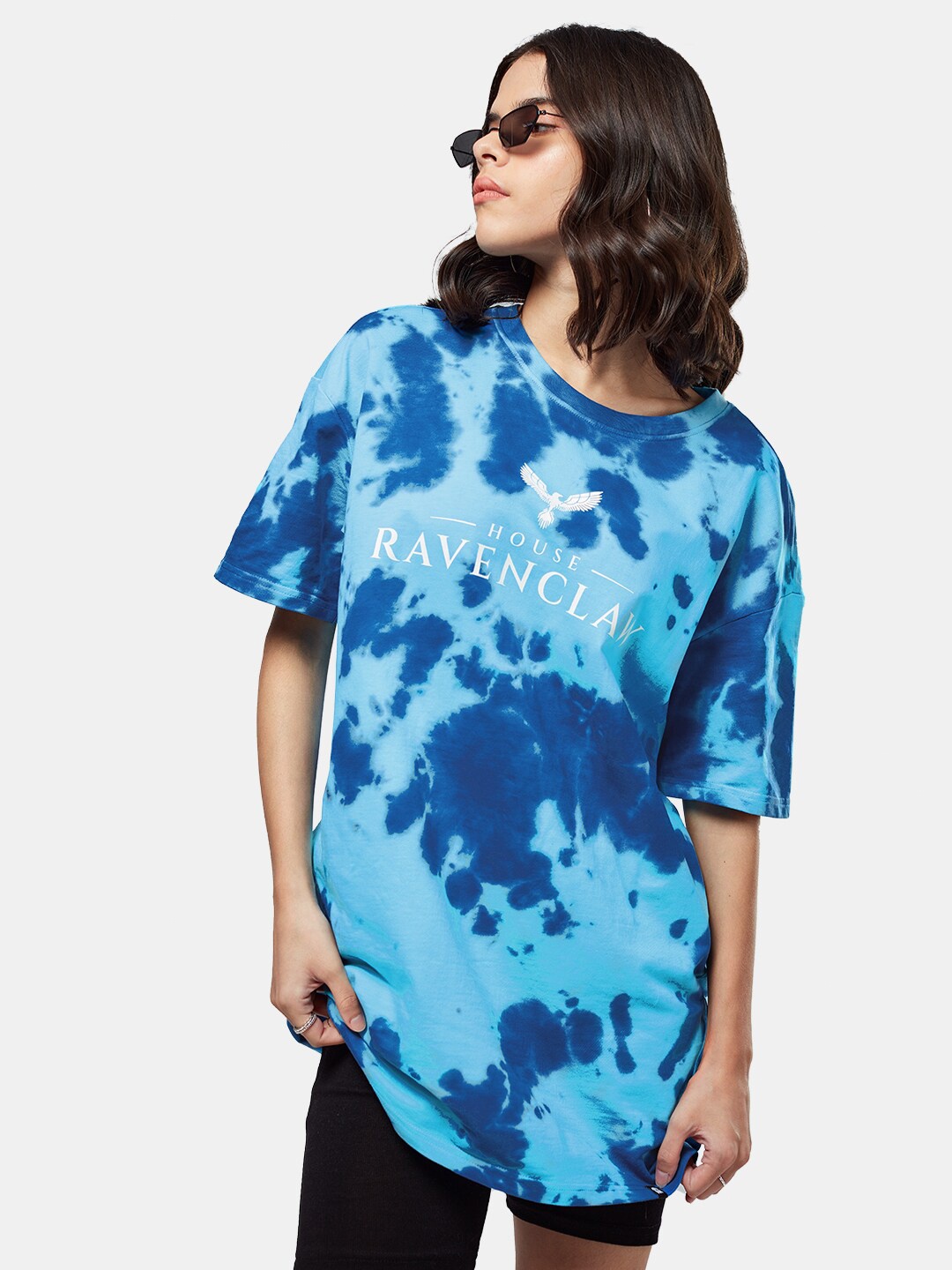 

The Souled Store Women Blue Tie and Dye Dyed Loose T-shirt