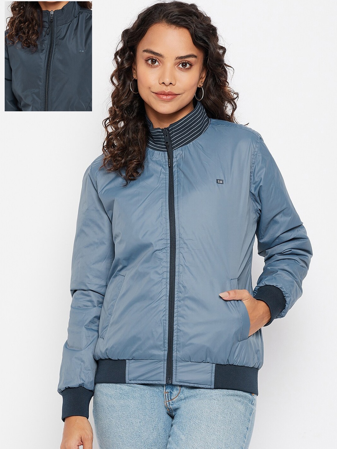 

Okane Women Navy Blue & Blue Reversible Bomber Jacket