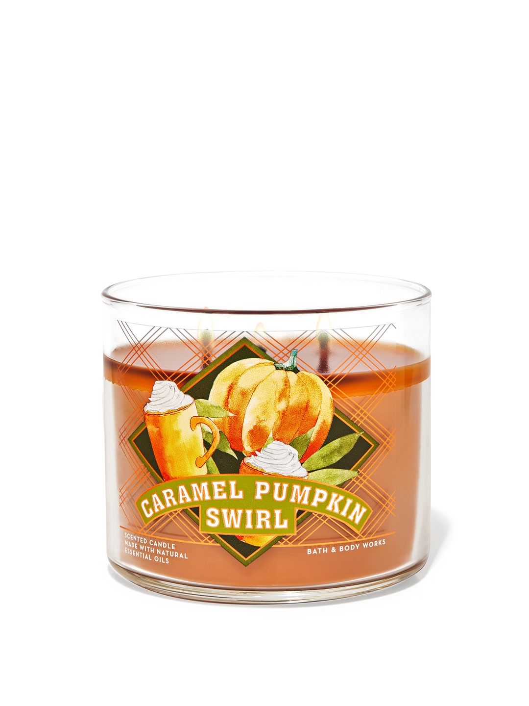 

Bath & Body Works Caramel Pumpkin Swirl 3-Wick Scented Candle with Essential Oils - 411g, Brown