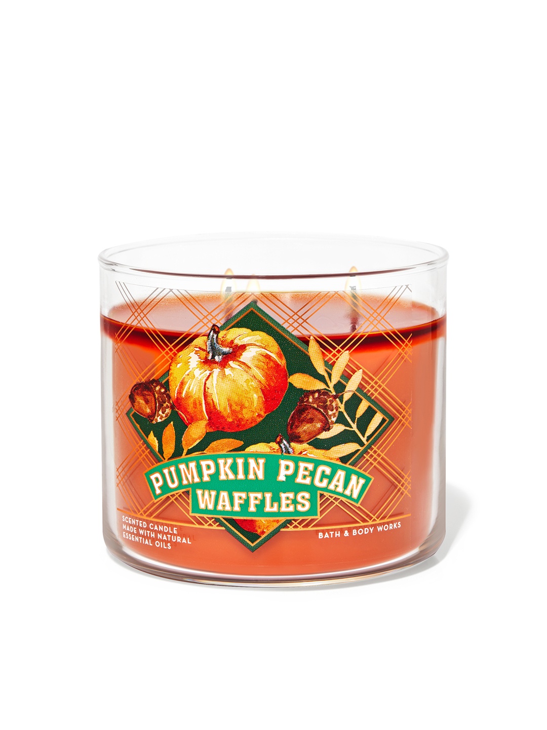 

Bath & Body Works Pumpkin Pecan Waffles 3-Wick Scented Candle with Essential Oils - 411g, Orange