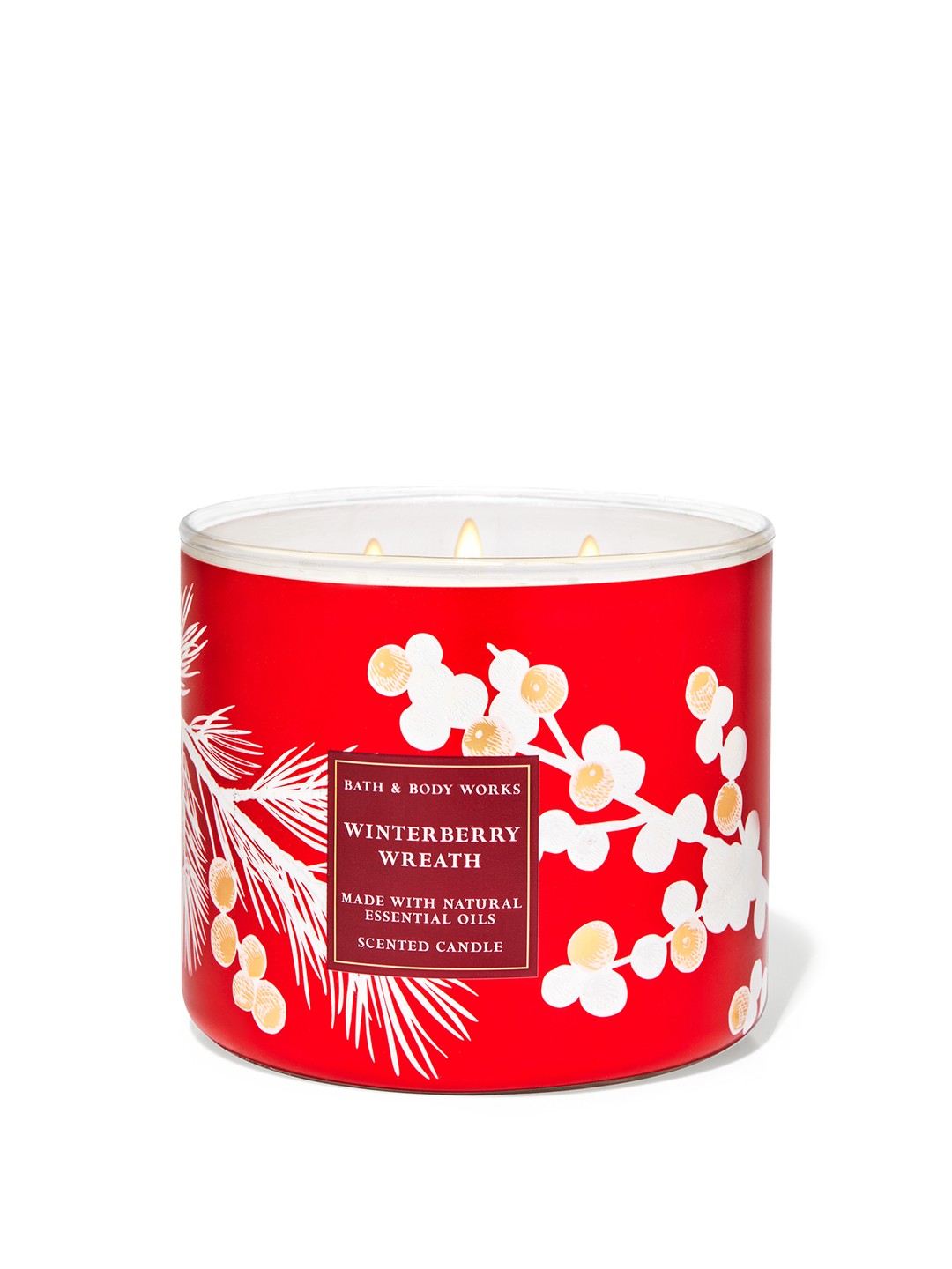 

Bath & Body Works Winterberry Wreath 3-Wick Scented Candle with Essential Oils - 411g, Red