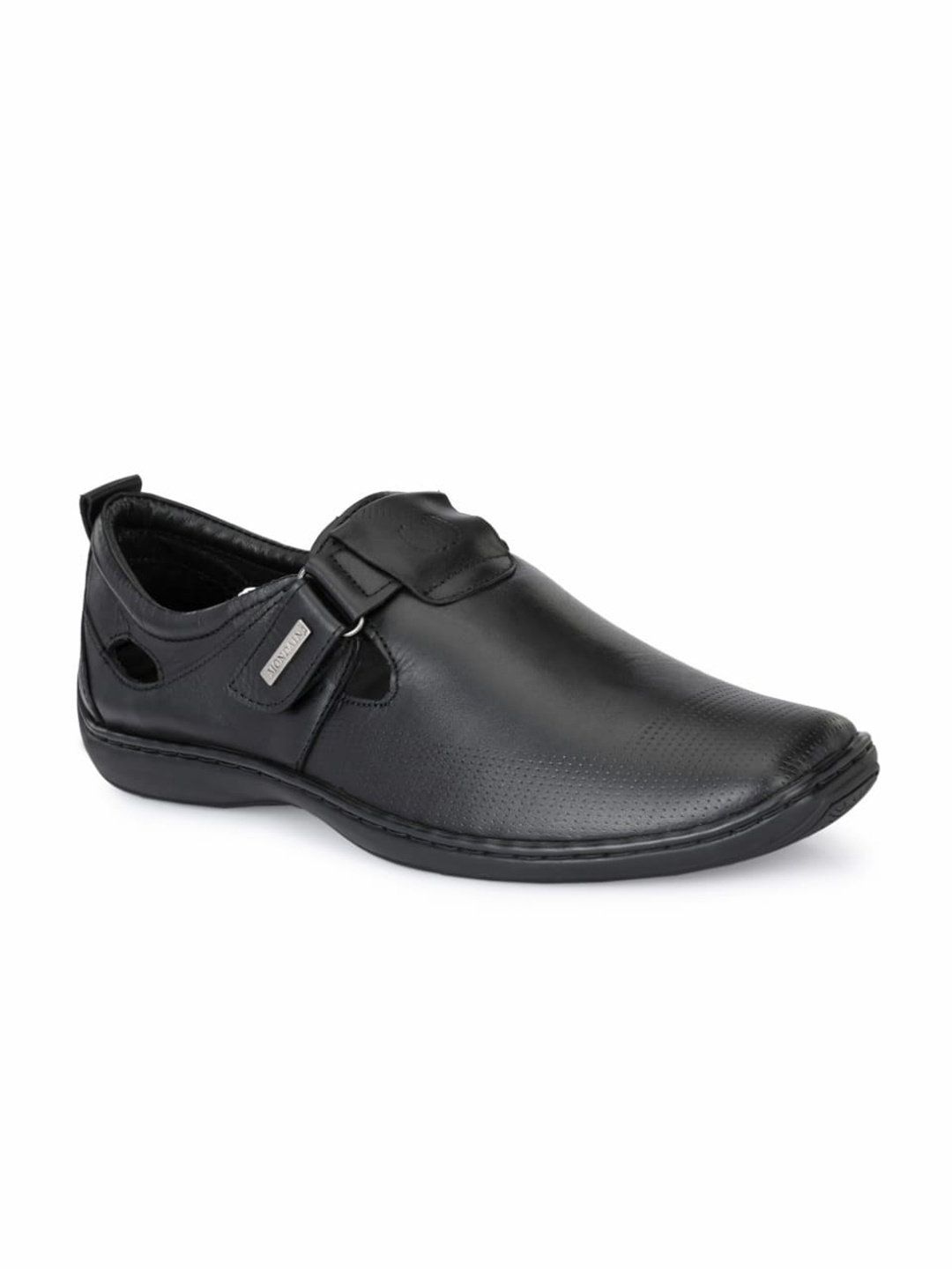 

MONDAIN Men Black Leather Shoe-Style Sandals