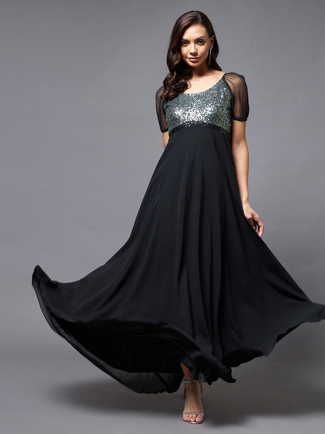 

Miss Chase Black Embellished Georgette Maxi Dress