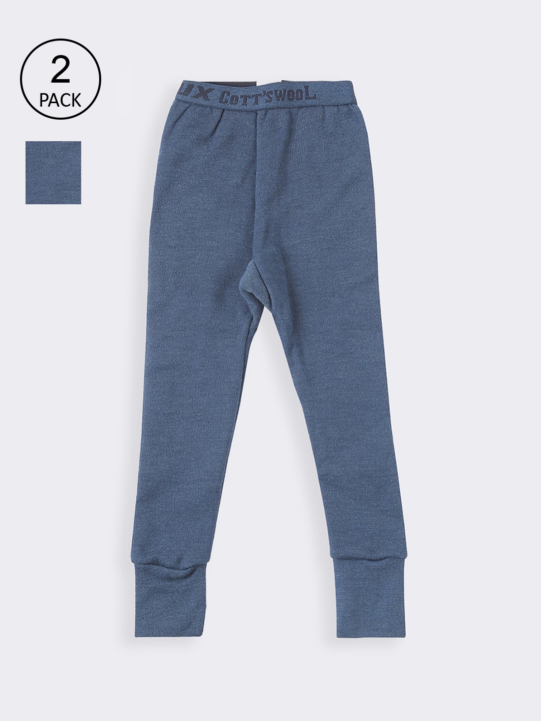 

Lux Cottswool Boys Pack Of 2 Blue Solid Cotton Thermal Bottoms