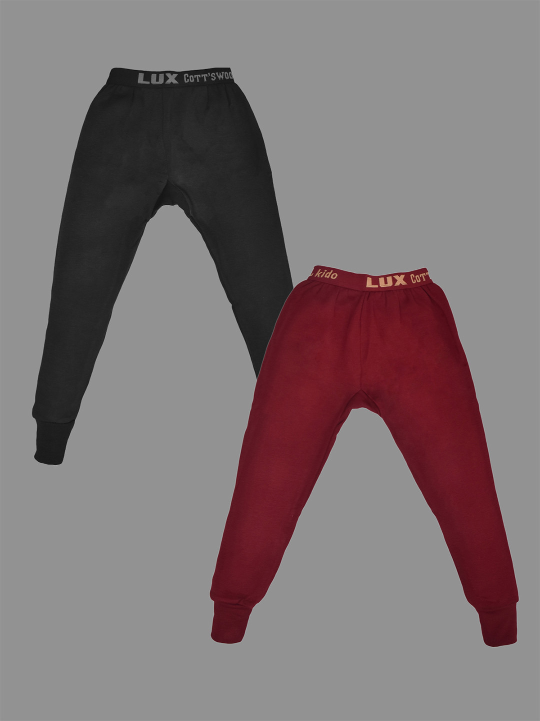

Lux Cottswool Boys Pack Of 2 Maroon & Black Solid Cotton Thermal Bottoms