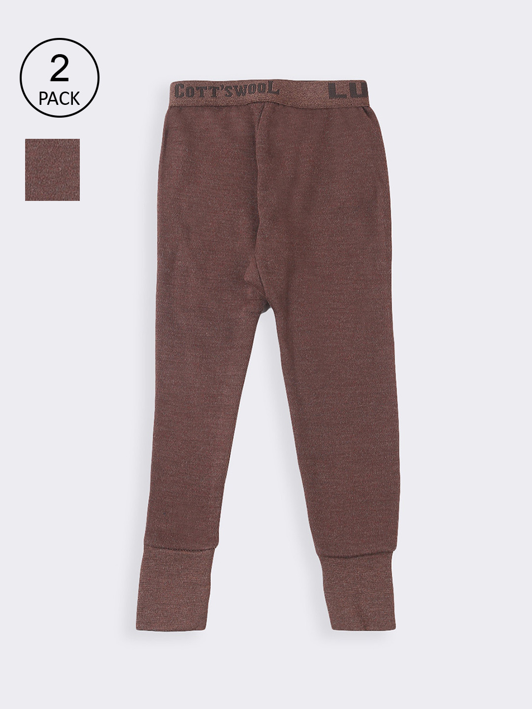 

Lux Cottswool Boys Pack Of 2 Solid Cotton Thermal Bottoms, Brown