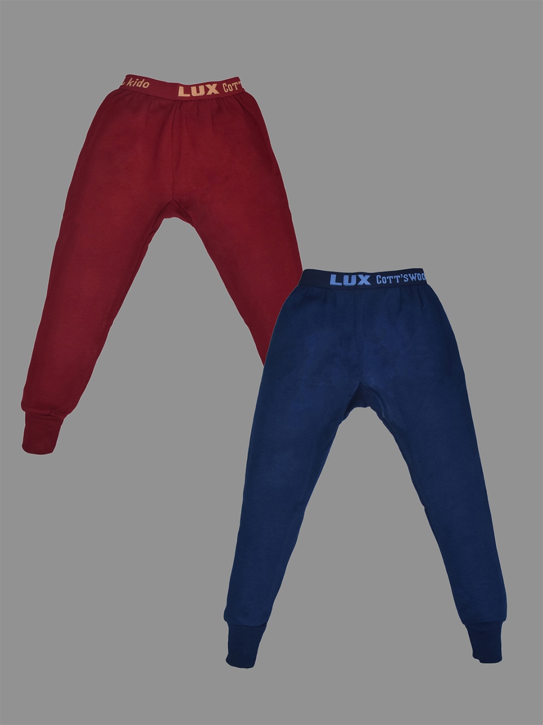

Lux Cottswool Boys Pack Of 2 Blue & Marron Solid Cotton Thermal Bottoms