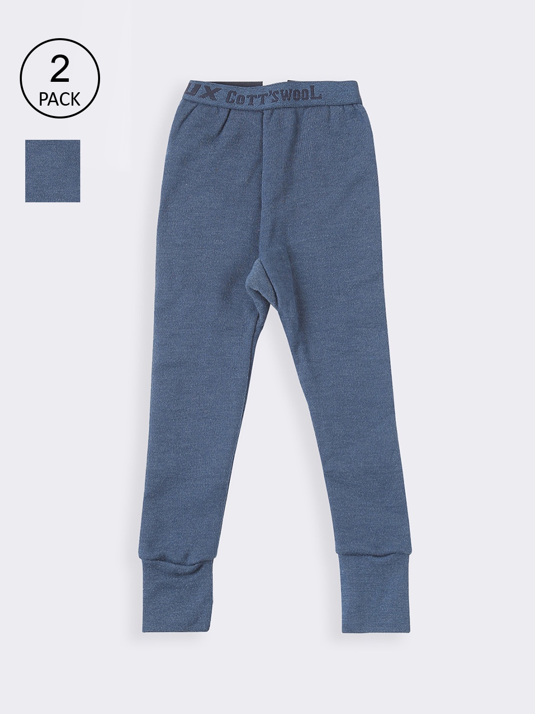 

Lux Cottswool Boys Pack Of 2 Blue Solid Cotton Thermal Bottoms