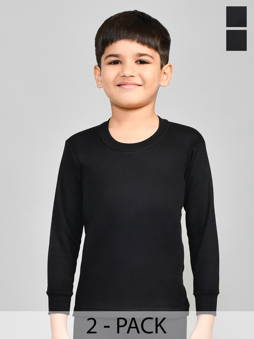 

Lux Cottswool Boys Pack Of 2 Black Solid Cotton Thermal Tops