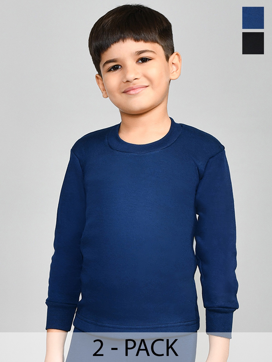 

Lux Cottswool Boys Pack Of 2 Blue And Black Solid Cotton Thermal Tops