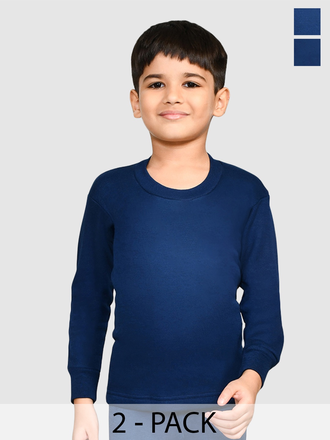 

Lux Cottswool Boys Pack Of 2 Blue Solid Cotton Thermal Tops
