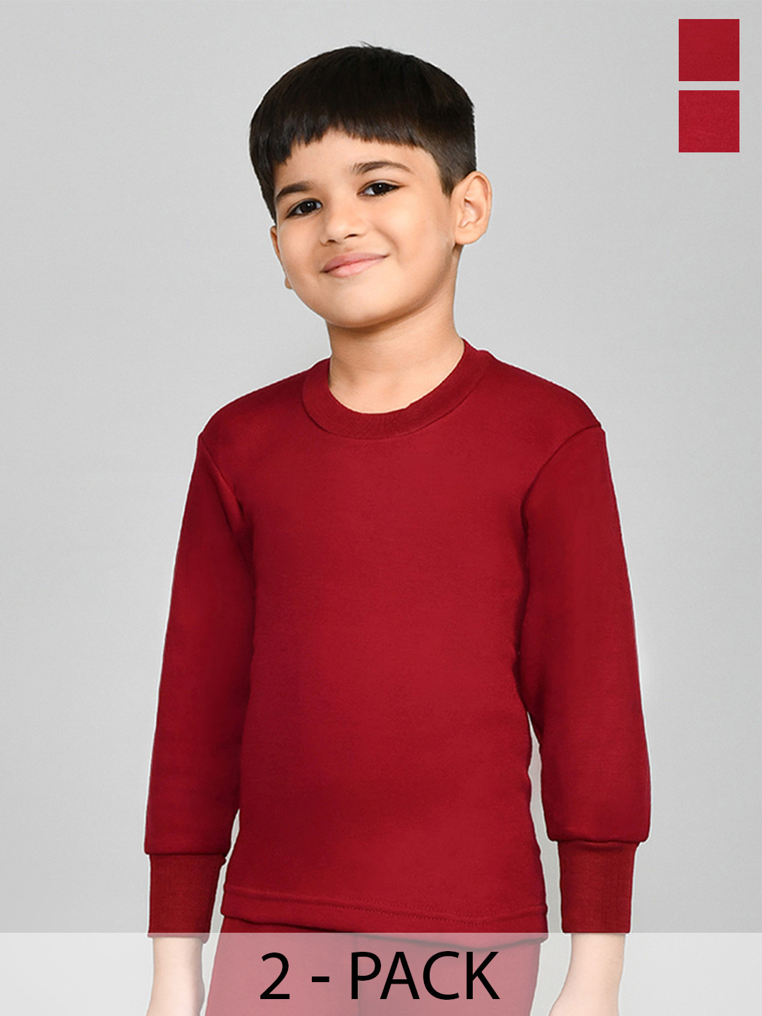 

Lux Cottswool Boys Pack Of 2 Maroon Solid Cotton Thermal Tops