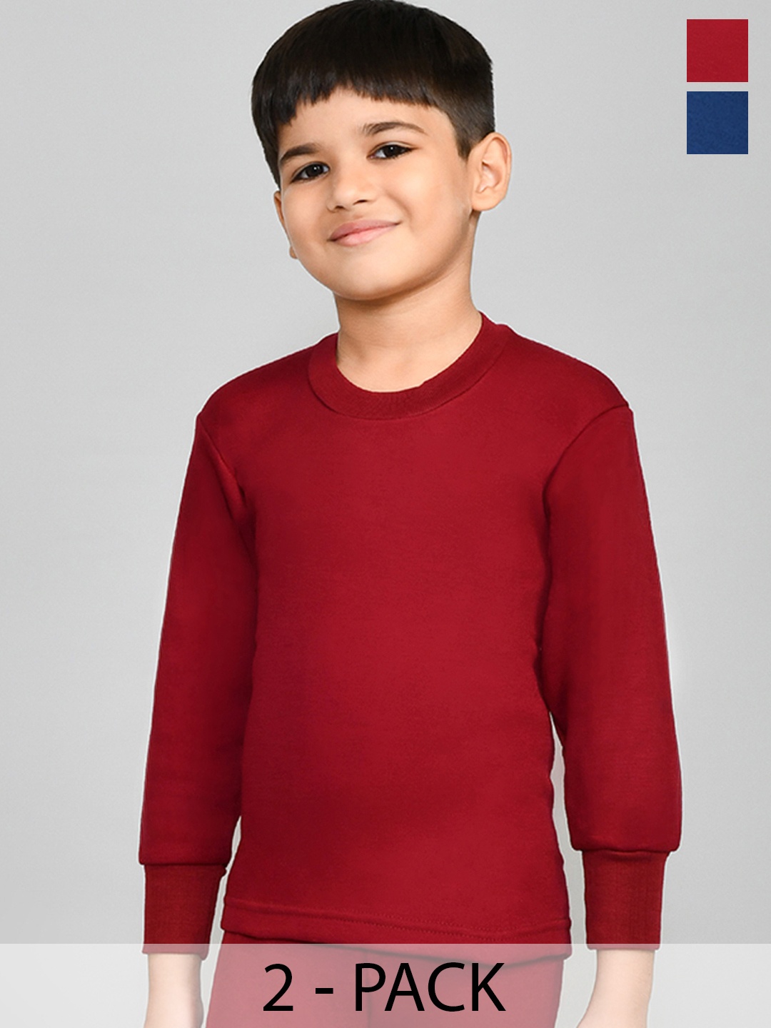 

Lux Cottswool Boys Pack Of 2 Maroon And Blue Solid Cotton Thermal Tops