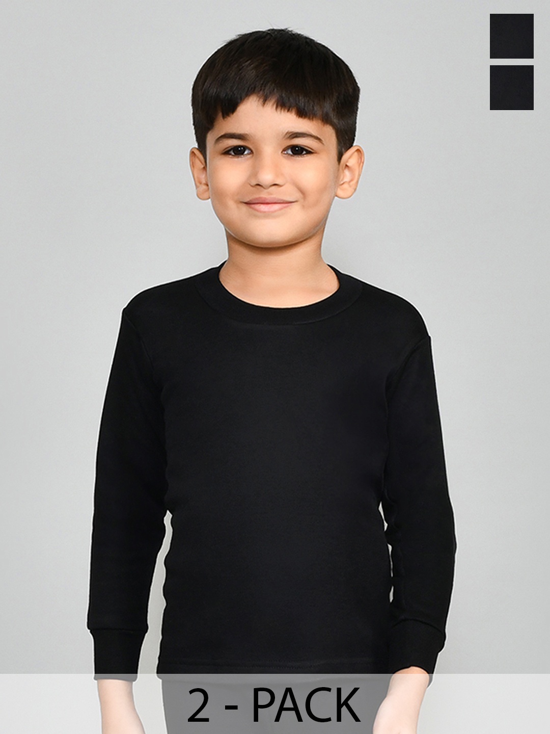 

Lux Cottswool Boys Pack Of 2 Black Solid Cotton Thermal Tops