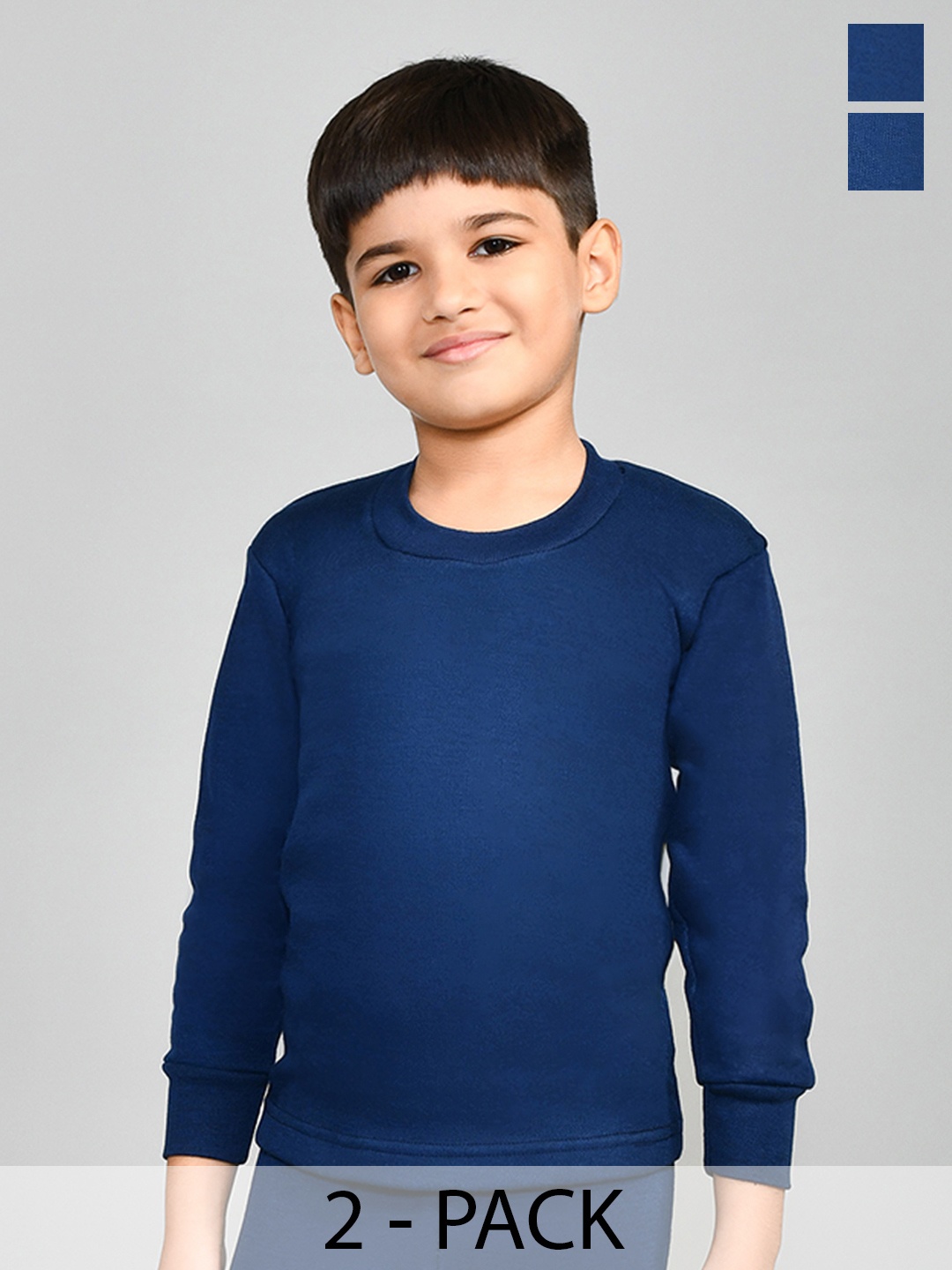 

Lux Cottswool Boys Set Of 2 Blue Solid Cotton Thermal Tops
