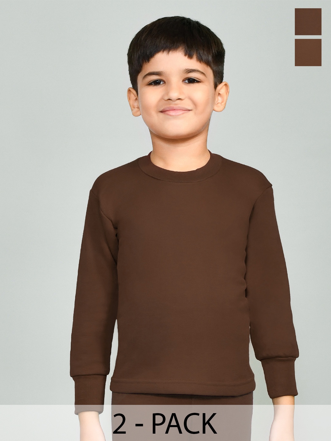 

Lux Cottswool Boys Pack Of 2 Brown Solid Thermal Tops
