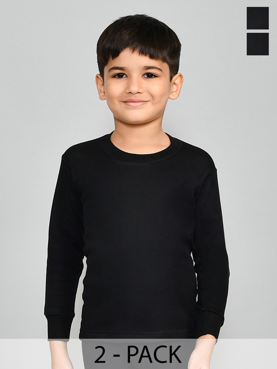 

Lux Cottswool Boys Pack Of 2 Solid Cotton Thermal Tops, Black