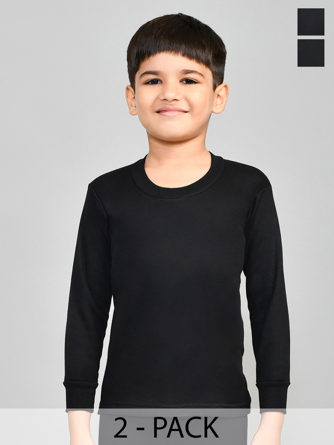 

Lux Cottswool Boys Pack Of 2 Black Solid Cotton Thermal Tops