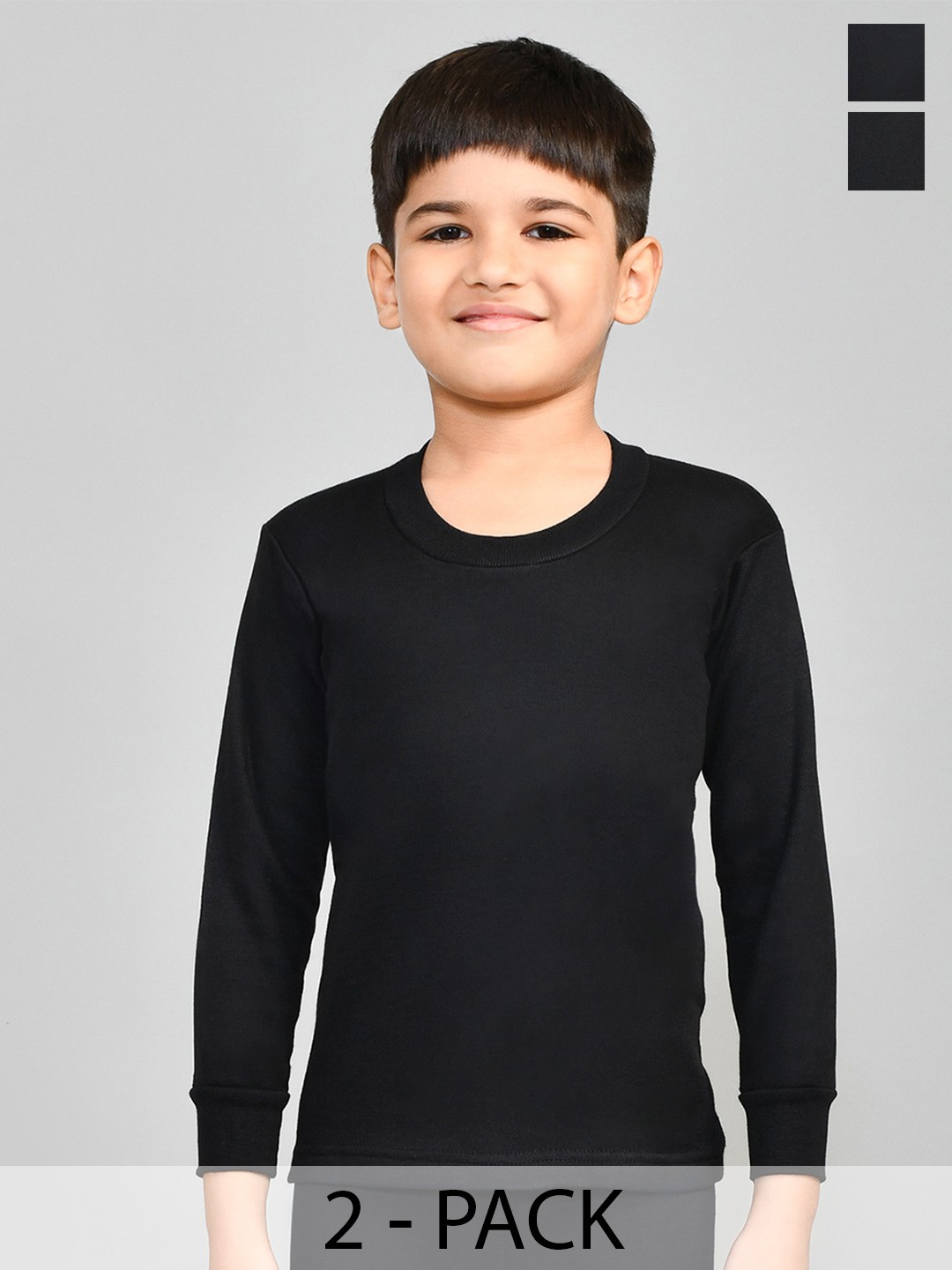 

Lux Cottswool Boys Pack Of 2 Black Solid Thermal Tops