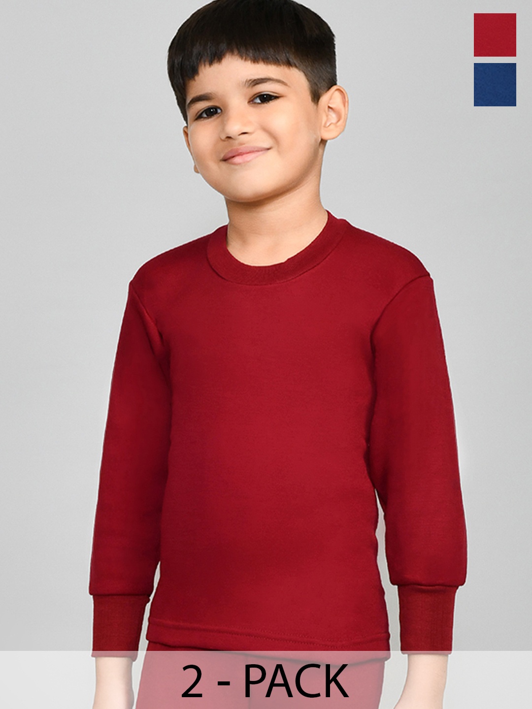 

Lux Cottswool Boys Pack Of 2 Maroon & Blue Solid Thermal Tops