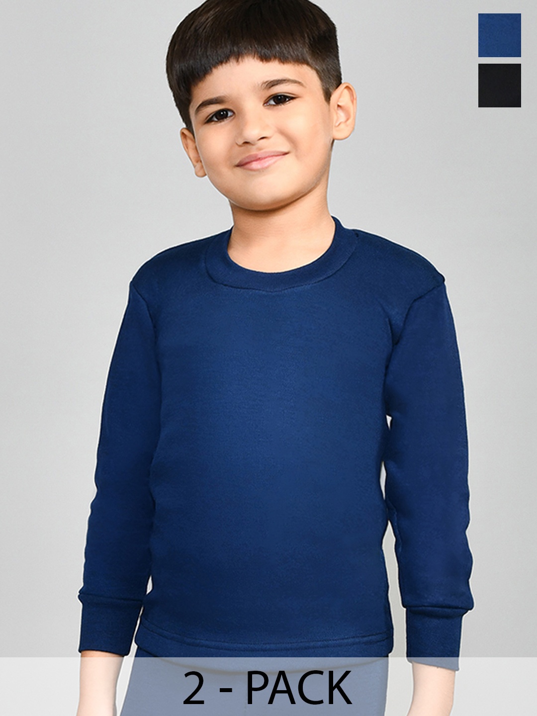

Lux Cottswool Boys Pack Of 2 Blue & Black Solid Cotton Thermal Tops